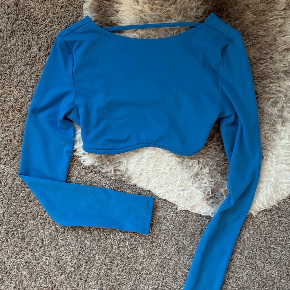 Vibrant Blue Long Sleeve Cropped Top